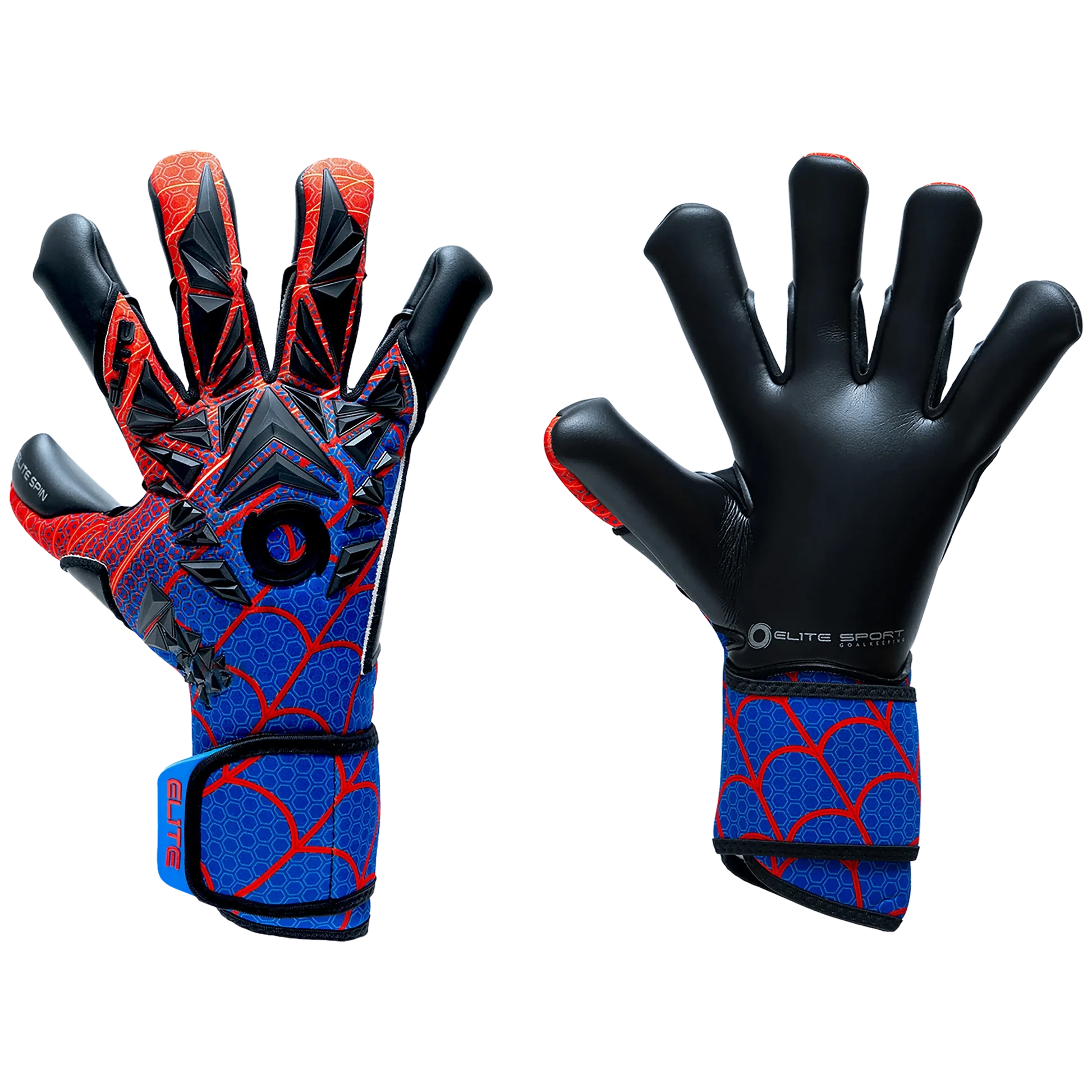 Elite Sport Spin Goalkeeper Soccer Gloves - Black/Red/Blue